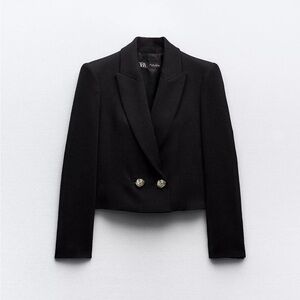 Zara Black Cropped Double-Breasted Blazer